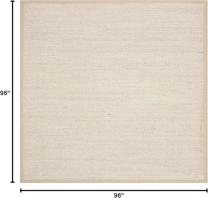 SAFAVIEH Natural Fiber Collection 8' Square Marble / Linen NF143B Border Sisal Area Rug
