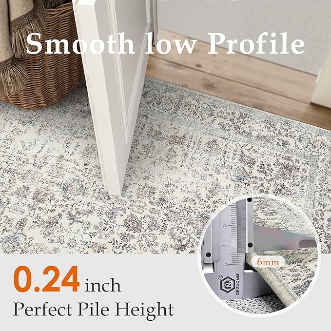 Taupe Runner Rug 2x6 Hallway Machine Washable Kitchen Vintage Distressed Non Slip Long Carpet Indoor Retro Floral Bedroom Accent Throw Rug for Bathroom Office Laundry Dining Living Room