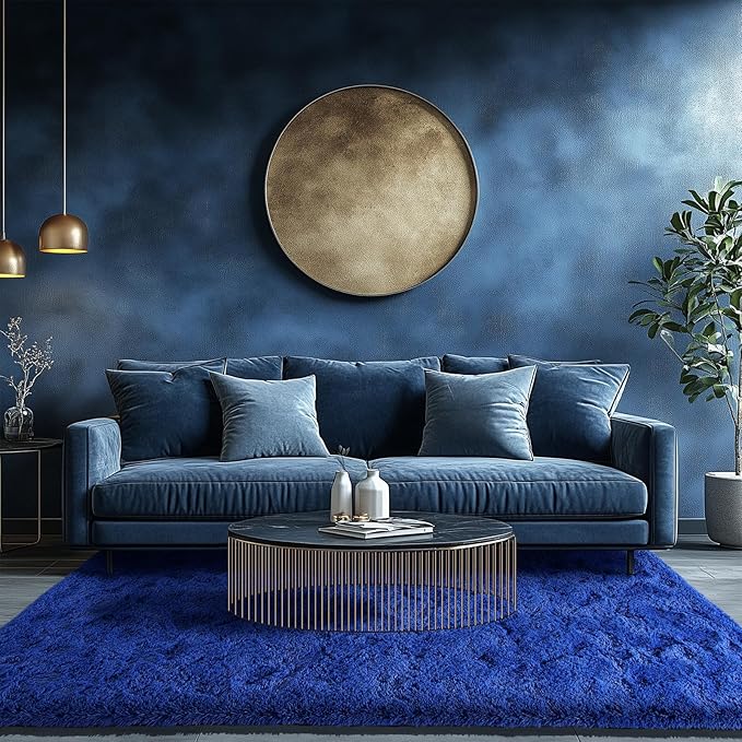 Zentavio Boys Rugs for Bedroom Blue 5x8 Large Carpet Nursery Aesthetic Kids Playroom Navy Area Rugs for Teen Home Decor Fluffy Shag Bedside Floor Living Room Carpet