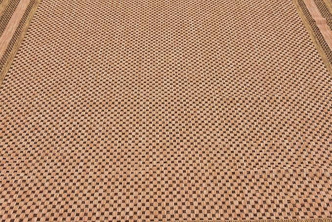 Unique Loom Outdoor Border Collection Area Rug - Multi Border (7' x 10' Rectangle, Light Brown/ Brown)