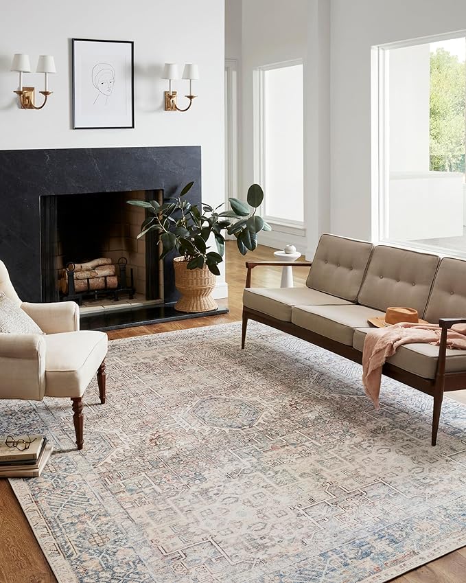 Loloi Chris Loves Julia Jules Collection JUL-07 Natural/Ocean 9'-6'' x 14', .13" Pile Height, Area Rug