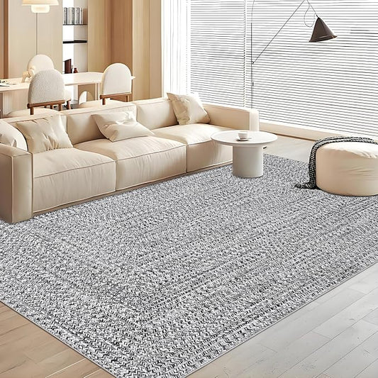 Washable Area Rugs 9x12 Living Room Modern Rugs for Bedroom Grey Rug Imitation Braided Soft Large Area Rug Non Slip Throw Rugs Stain Resistant Carpet for Nursery Dining Room 9'x12' Light Grey