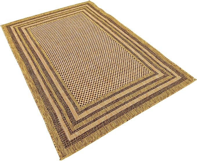 Unique Loom Outdoor Border Collection Area Rug - Multi Border (4' 1" x 6' 1" Rectangle, Light Brown/ Brown)