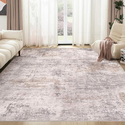 Washable Rug 5x7 Area Rugs for Living Room: Modern Abstract Neutral Soft Carpet for Bedroom Dining Room Under Kitchen Table Home Office Decor - Brown Grey