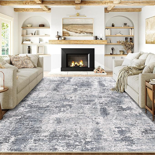 5x7 Washable Rug Blue Modern Living Room Area Rugs Abstract Low Pile Carpet Bedroom Office Dining Room Kitchen Laundry Room Non Slip