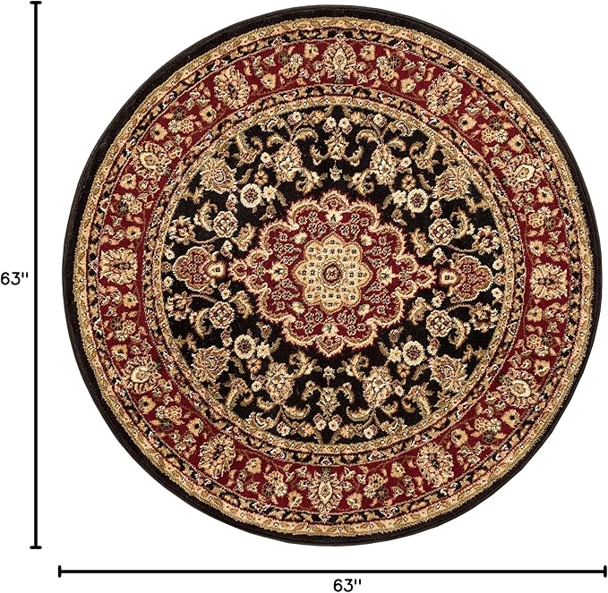 Well Woven Barclay Collection Medallion Kashan Black 5 ft Round Rug - for Living Room, Bedroom, and Dining Room