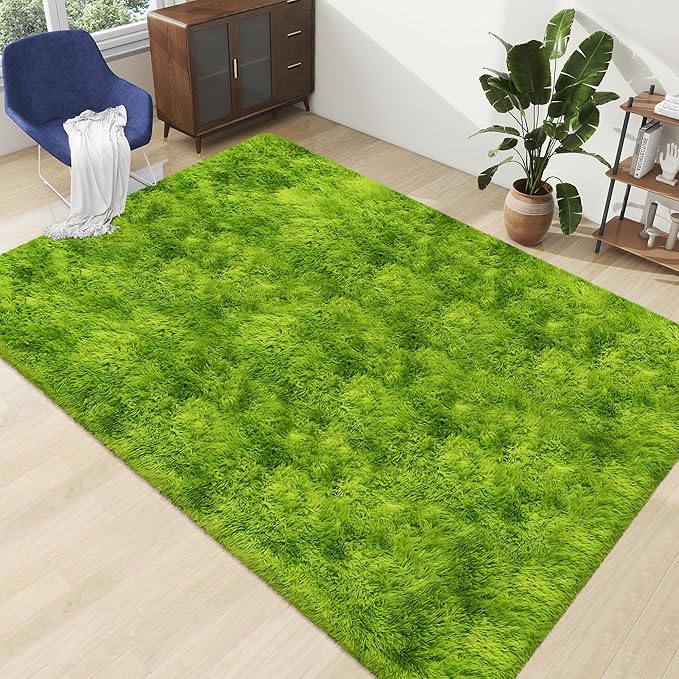Tie Dyed Grass Green Large Rug 5x8 ft,Soft Plush Furry Shag Area Rugs Fluffy Fuzzy Carpet,for Bedroom Living Room Indoor Floor Rug Kids Girls Boys Home Decor Aesthetic,Dorm Nursery