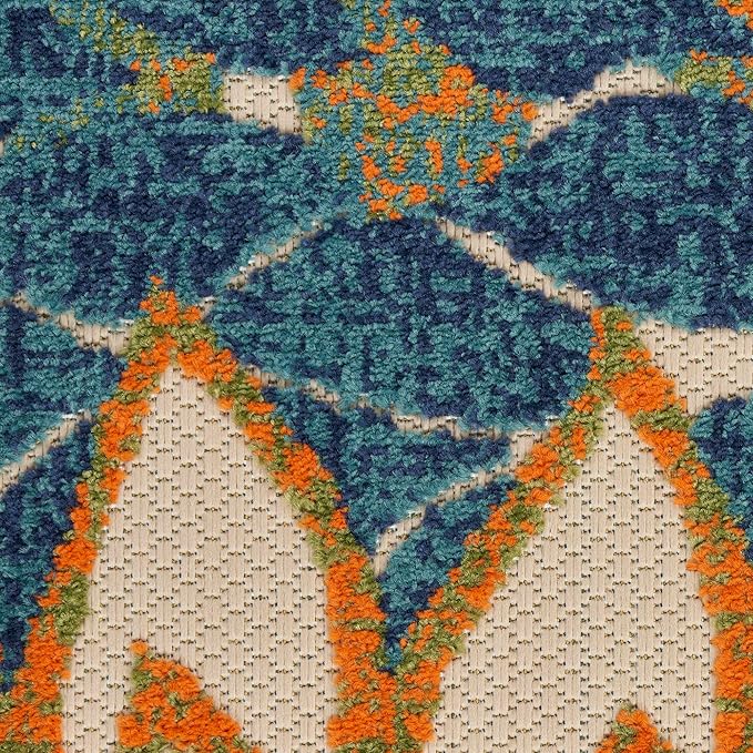 Nourison Aloha Indoor/Outdoor Blue Green 2'3" x 8' Area Rug, Easy Cleaning, Non Shedding, Bed Room, Living Room, Dining Room, Backyard, Deck, Patio (2x8)