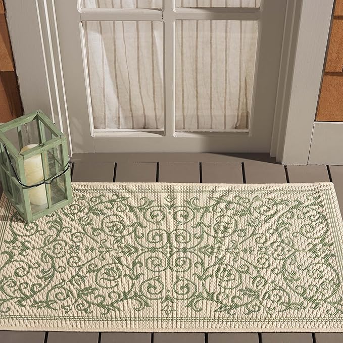 SAFAVIEH Courtyard Collection Accent Rug - 2'7" x 5', Natural & Olive Indoor/Outdoor & Washable, Ideal for High Traffic Areas in Patio, Backyard, Mudroom, Entryway, Doormat (CY2098-1E01-3)