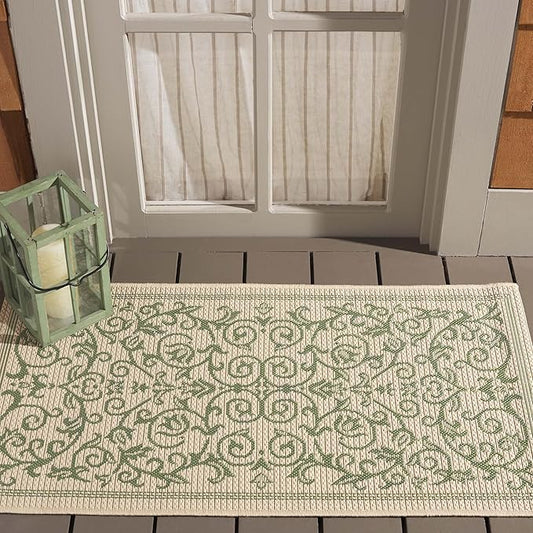SAFAVIEH Courtyard Collection Accent Rug - 2' x 3'7", Natural & Olive, Indoor/Outdoor & Washable, Ideal for High Traffic Areas in Patio, Backyard, Mudroom, Entryway, Doormat (CY2098-1E01-2)