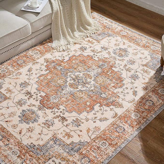 jinchan Runner Rug 2x6 Vintage Hallway Rug Boho Washable Runner Floral Medallion Retro Lightweight Non Slip Classic Thin Soft Carpet for Kitchen Bedroom Bathroom Laundry Room Doorway Brick Red