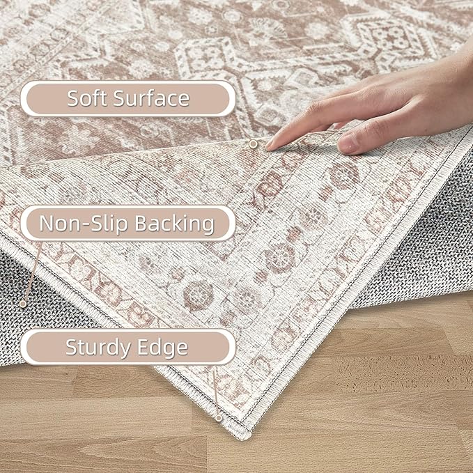 Zomfy Area Rug Vintage 2x3 Entryway Rugs: Small Washable Indoor Rug Traditional Oriental Medallion Rug for Bedroom Dining Table Kitchen Hallway(Beige, 2'x3')