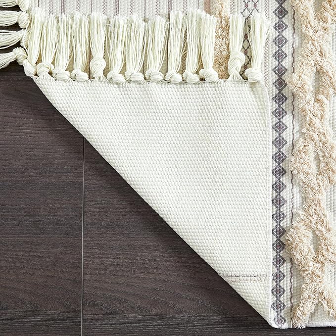 Washable Cotton Throw Rugs with Fringe, Boho Chic Modern Farmhouse Tufted Cute Vintage 2x3 Small Area Rugs for Bathroom Kitchen Bedroom Laundry Entryway Indoor Front Door Mat Thin Pile