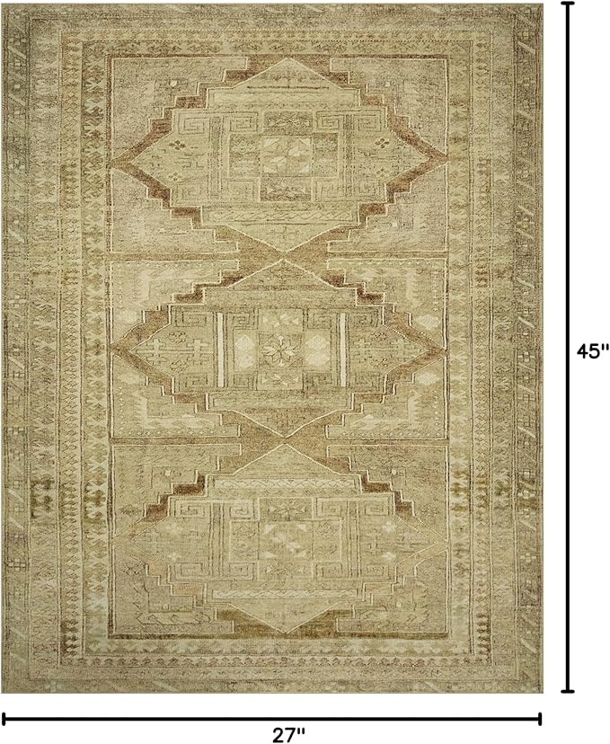 Loloi Magnolia Home by Joanna Gaines Sinclair Collection SIN-02 Khaki/Tobacco 2'-3" x 3'-9", .25" Pile Height, Machine Washable, Accent Rug