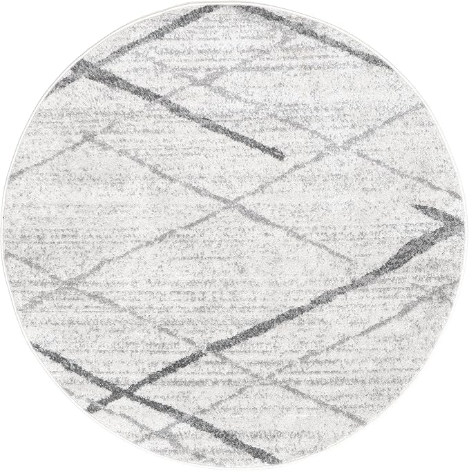 nuLOOM 5 Round Thigpen Contemporary Area Rug, Grey, Abstract Lines, Non-Slip Backing, Stain Resistant, For Bedroom, Dining Room, Living Room, Hallway, Office, Kitchen, Entryway