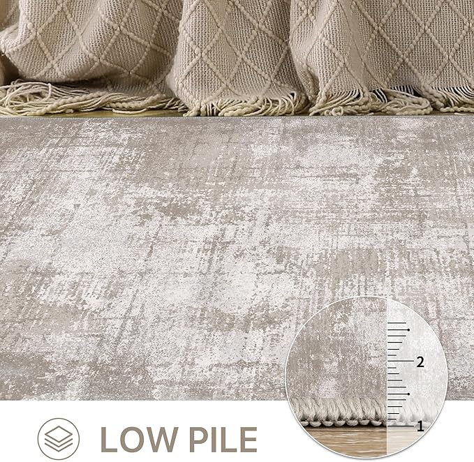 Bavni 8x10 Area Rugs, Abstract Modern Living Room Rugs, Large Machine Washable Rug Non-Slip, Soft Pet Friendly Rugs for Bedroom, Playroom, Dining Room, Abstract Brown