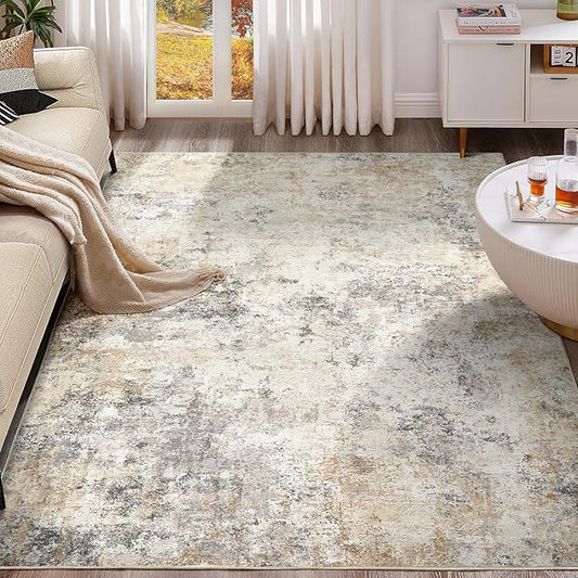 10x12 Area Rug Living Room Rugs - Washable Neutral Modern Abstract Soft Thin Large Rug Indoor Floor No Slip Rug Carpet for Bedroom Under Dining Table Home Office Decor - Golden Grey