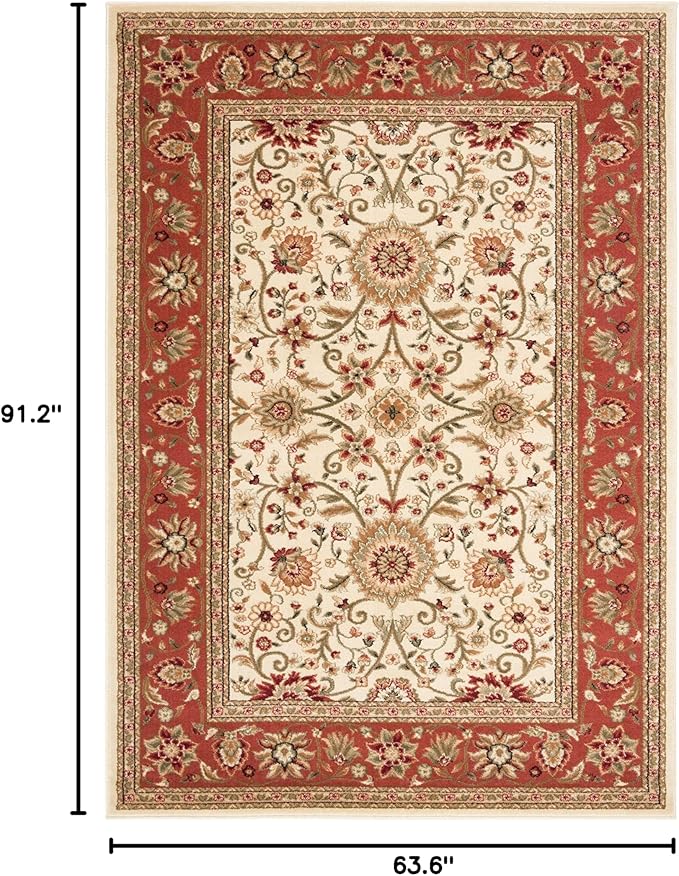 SAFAVIEH Lyndhurst Collection Area Rug - 5'3" x 7'6", Ivory & Rust, Traditional Oriental Design, Non-Shedding & Easy Care, Ideal for High Traffic Areas in Living Room, Bedroom (LNH212R)