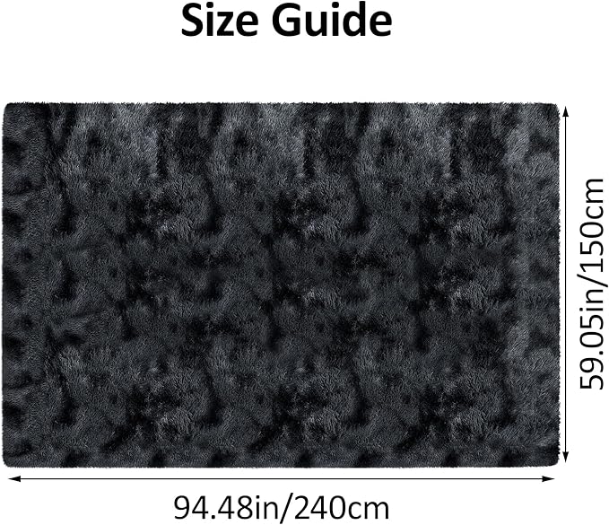 5x8 ft Shag Tie Dyed Black Fluffy Rugs for Bedroom,Indoor Floor Non Slip Carpet Throw Fuzzy Rug for Living Room Kids Room Boys Teens College Dorm Nursery Room Home Decor