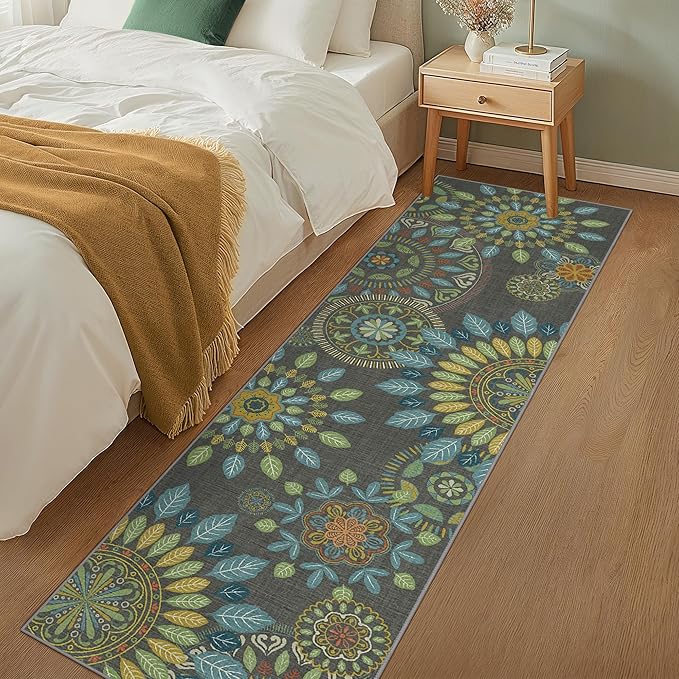 Bavni Kitchen Runner, Washable 2x12 Rugs Non Slip, Floral Thin Runners, Stain Resistant Carpet Runner for Bathroom, Bedroom, Hallway, Multi