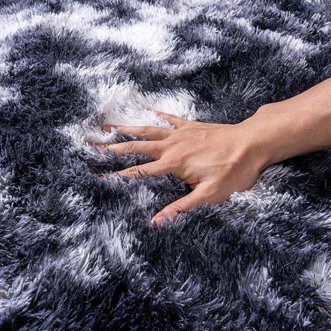 Black and White Rug for Bedroom, 5x7 Area Rug for Kids Room, Bedside Indoor Floor Fluffy Shag Carpet, Plush Soft Rug for Living Room Nursery Dorm Home Decor