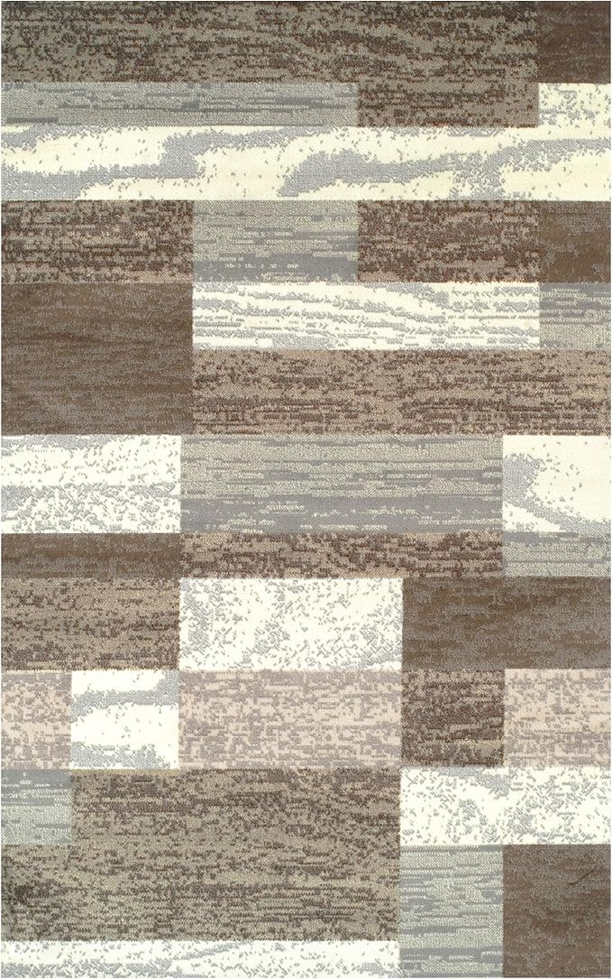 Superior Indoor Area Rug, Jute Backed, Modern Geometric Patchwork Floor Decor for Bedroom, Office, Living Room, Entryway, Hardwood Floors, Rockwood Collection, 4' x 6', Light Blue-Ivory