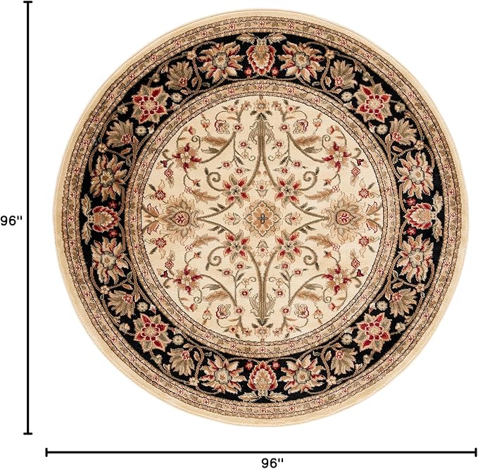 SAFAVIEH Lyndhurst Collection Area Rug - 8' Round, Ivory & Black, Traditional Oriental Design, Non-Shedding & Easy Care, Ideal for High Traffic Areas in Living Room, Bedroom (LNH212B)