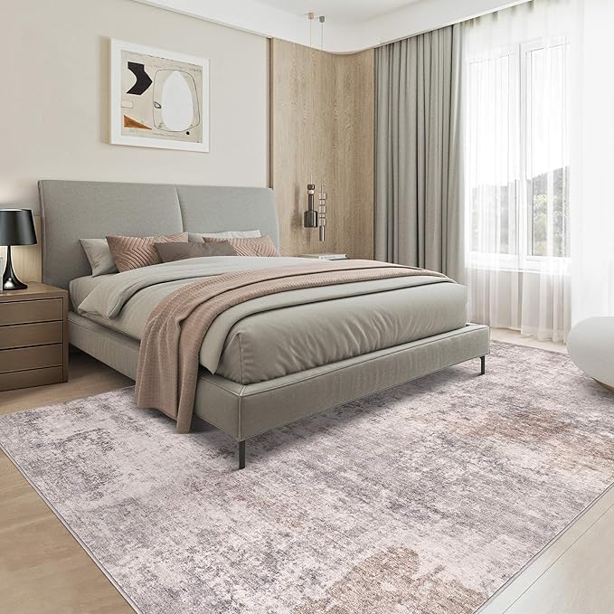 Washable Rug 10x12 Area Rugs for Living Room: Modern Abstract Neutral Soft Rug for Bedroom Dining Room Under Kitchen Table Home Office Decor - Brown Grey