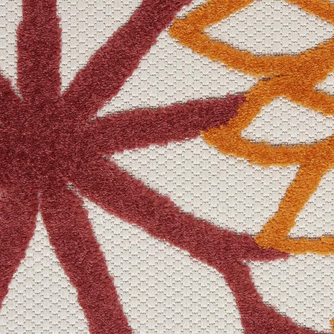 Nourison Aloha Indoor/Outdoor Red Multi Colored 2'3" x 12' Area Rug, Tropical, Botanical, Easy Cleaning, Non Shedding, Bed Room, Living Room, Dining Room, Deck, Backyard, Patio (2x12)
