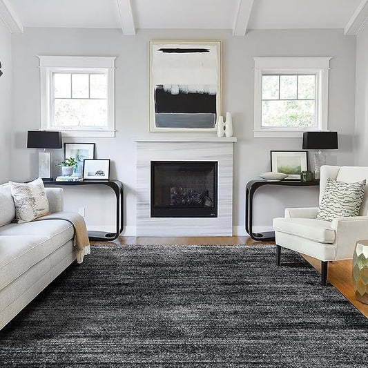 Black and White Rug for Living Room,Washable Abstract Modern Boho Dark 5x7 Area Rugs for Office
