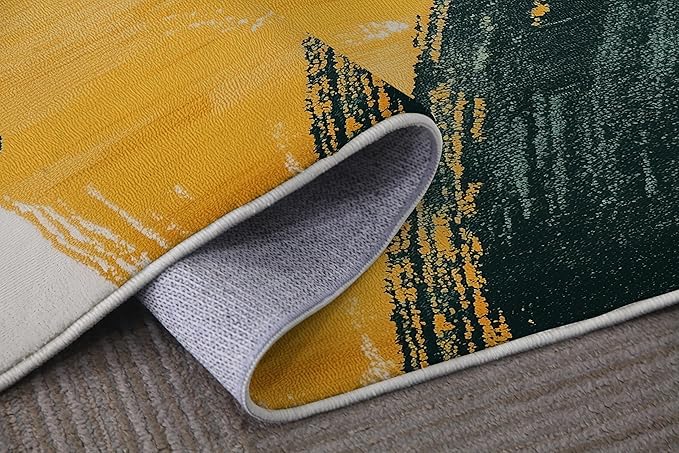 Bathroom Mat Green Gold Modern Abstract Rugs Contemporary Machine Washable Soft Plush Rug Carpet Non Slip Boho Aesthetic Area Rug for Entryway Kitchen Living Room Bedroom Dining Room Home 20x31.5 Inch