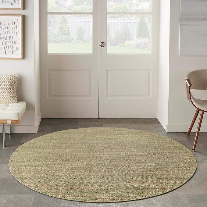 Nourison Essentials Indoor/Outdoor Green Gold 8' x Round Area Rug, Easy Cleaning, Non Shedding, Bed Room, Living Room, Dining Room, Backyard, Deck, Patio (8 Round)