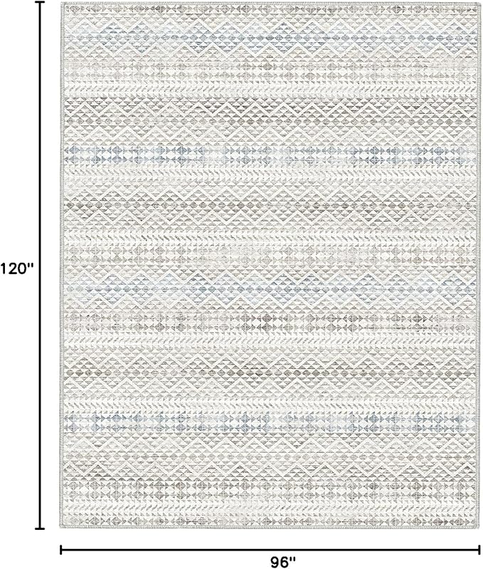 8'x10' Machine Washable Vintage Design Area Rug - Non Slip, Stain Resistant for Home, Office, Machine Washable Area Rugs 8x10 for Living Room (Grey Blue Cream 8x10)