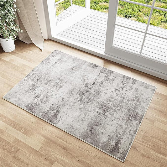 2x3 Entryway Rugs Grey Machine Washable Area Rug Entrance Door Mat Indoor Accent Rug Abstract Non Slip Low Pile Carpet Distressed Throw Rug for Kitchen Bedroom Office