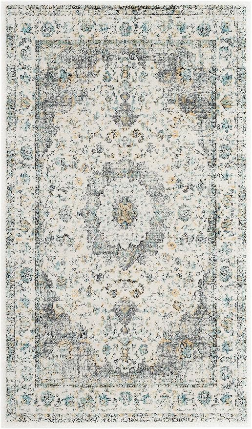 SAFAVIEH Evoke Collection 3' x 5' Grey / Gold EVK220B Shabby Chic Oriental Medallion Non-Shedding Living Room Bedroom Accent Rug