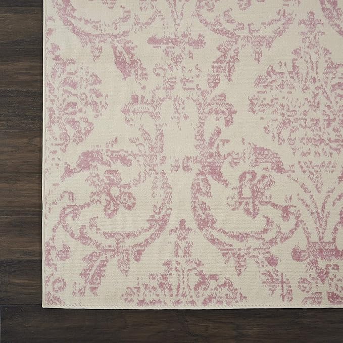 Nourison Jubilant Damask Ivory/Pink 8'6" x 12' Area -Rug, Easy -Cleaning, Non Shedding, Bed Room, Living Room, Dining Room, Kitchen (9x12)