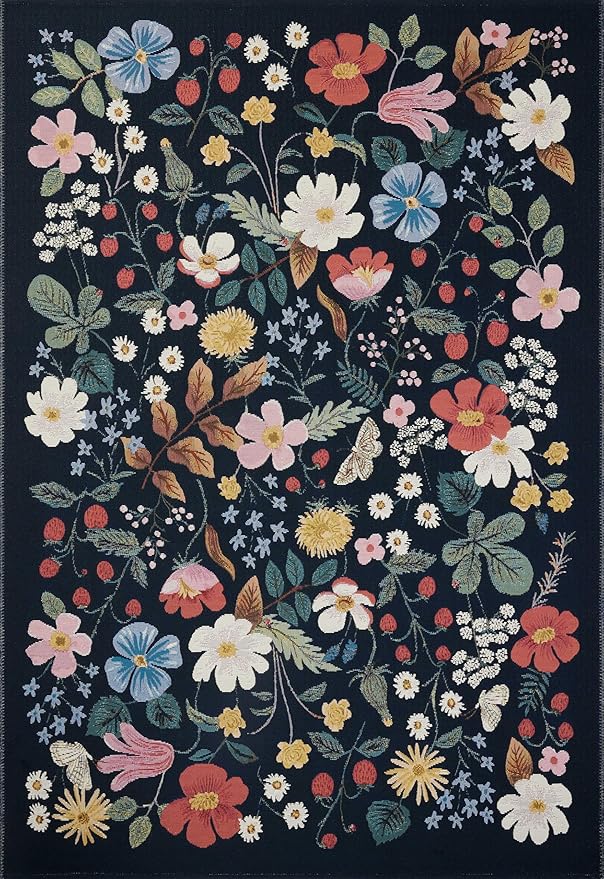 Loloi Rifle Paper Co. Perennial Collection Strawberry Fields PRN-02 Black/Navy 2'-5" x 5'-6" Indoor/Outdoor Accent Rug