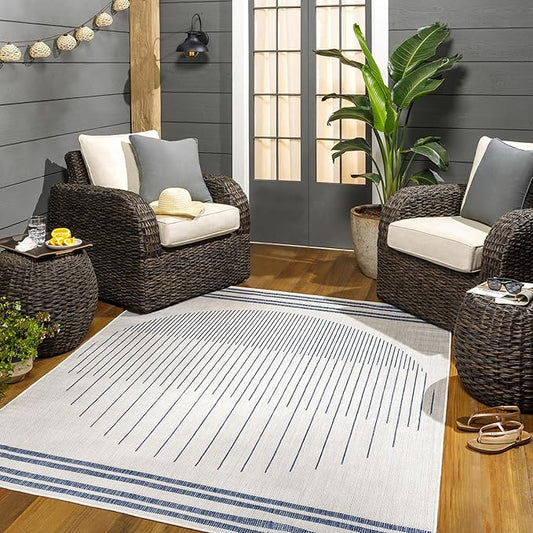 Livabliss Long Beach Global Area Rug, 5'3" x 7', Gray/Blue, (5' x 7')