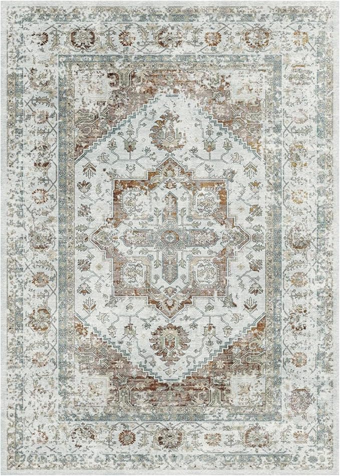 Vintage Area Rug, Washable Rugs 3x5, Small Distressed Rug Rug for Kitchen Entryway Bathroom Living Room Office Carpet