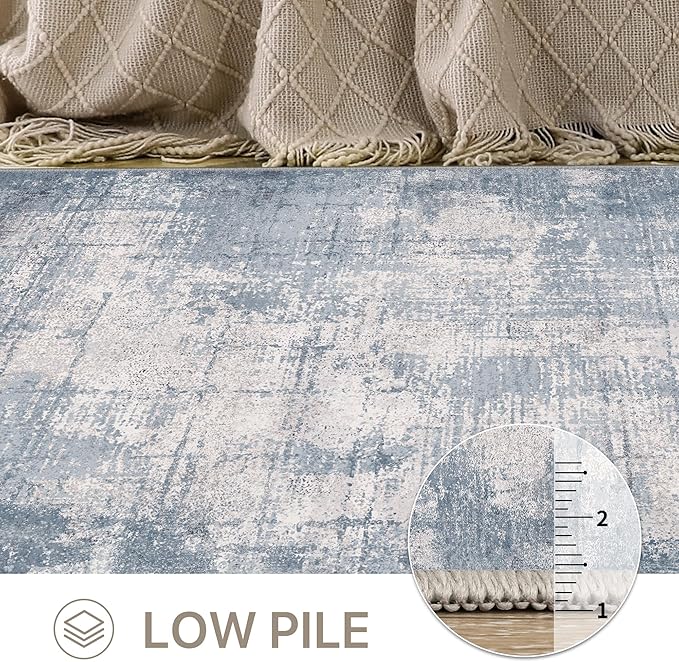 Bavni 5x7 Rug, Abstract Machine Washable Rug Non-Slip, Soft Modern Lightweight Area Rug, Stain Resistant Rugs for Living Room, Bedroom, Dining Room, Abstract Blue