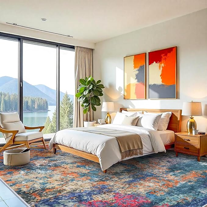 Washable 12x15 Area Rug Abstract - Large Soft Rugs for Living Room Modern Colorful Indoor Mat Non Slip Low Pile Carpet for Bedroom Stain Resistant Thin Floor Mats for Dining Room 12x15 Colorful/Multi
