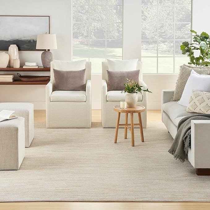 Nourison Essentials Indoor/Outdoor Ivory Gold 7' x 10' Area Rug, Easy Cleaning, Non Shedding, Bed Room, Living Room, Dining Room, Backyard, Deck, Patio (7x10)