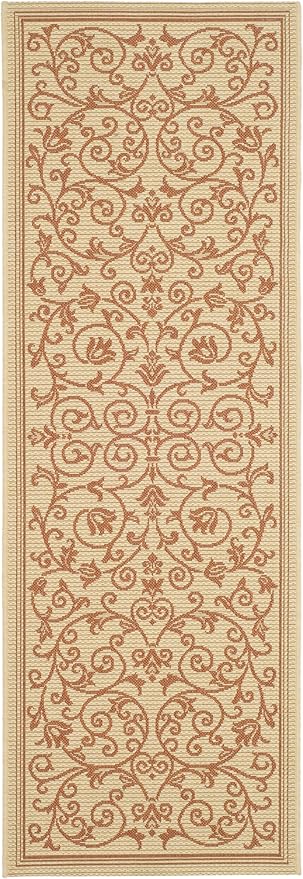 SAFAVIEH Courtyard Collection Runner Rug - 2'3" x 10', Natural & Terra, Scroll Design, Non-Shedding & Easy Care, Indoor/Outdoor & Washable-Ideal for Patio, Backyard, Mudroom (CY2098-3201)