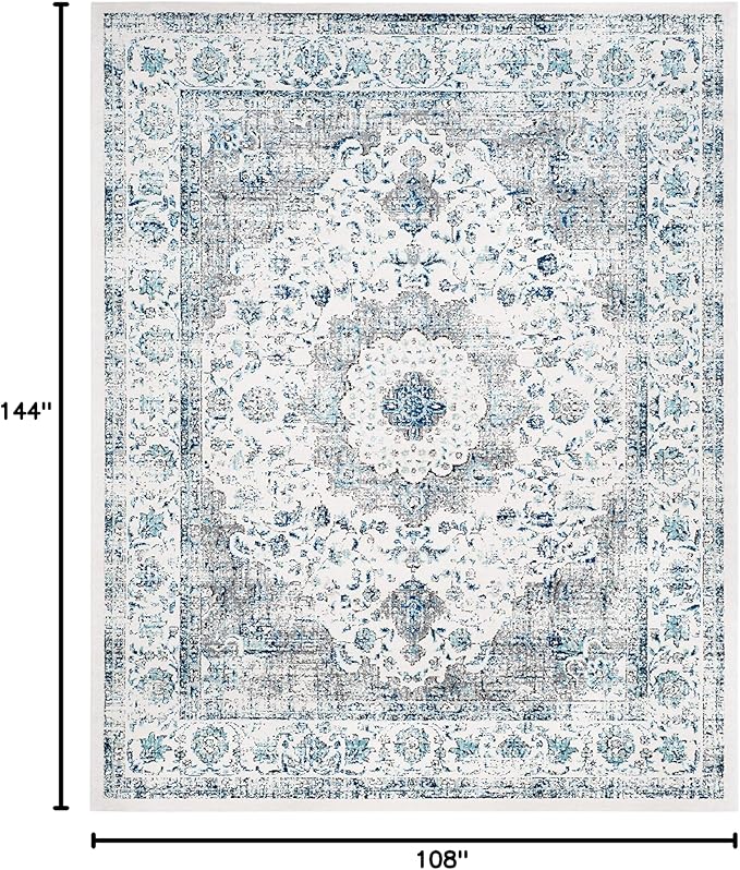 SAFAVIEH Evoke Collection Area Rug - 9' x 12', Ivory & Grey, Shabby Chic Oriental Medallion Design, Non-Shedding & Easy Care, Ideal for High Traffic Areas in Living Room, Bedroom (EVK220D)