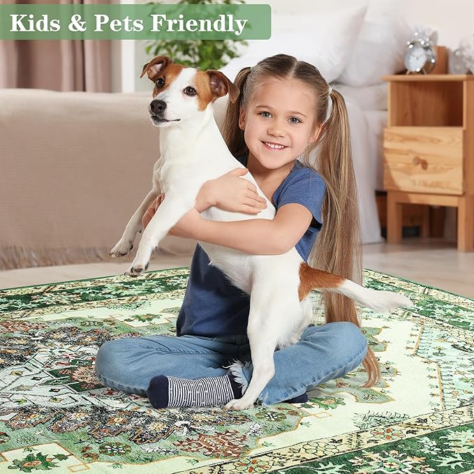 Noahas Green Hallway Runner Rug 2x6,Vintage Machine Washable Kitchen Runner Area Rugs with Rubber Backing Non Slip Print Carpet for Hallways,Entryway,Laundry Room,Bathroom,Home Decor