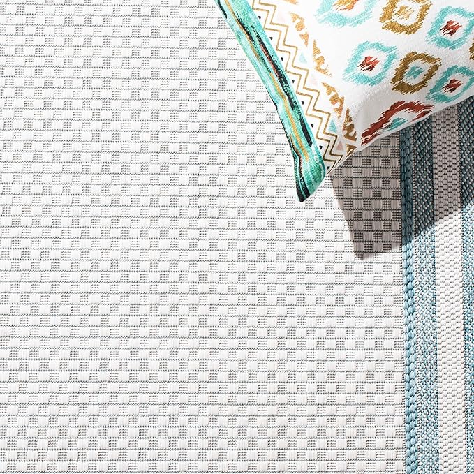 SAFAVIEH Courtyard Collection Runner Rug - 2'3" x 12', Ivory & Aqua, Geometric Pattern, Indoor/Outdoor & Washable, Ideal for Patio, Backyard, Mudroom (CY8475-53612-212)