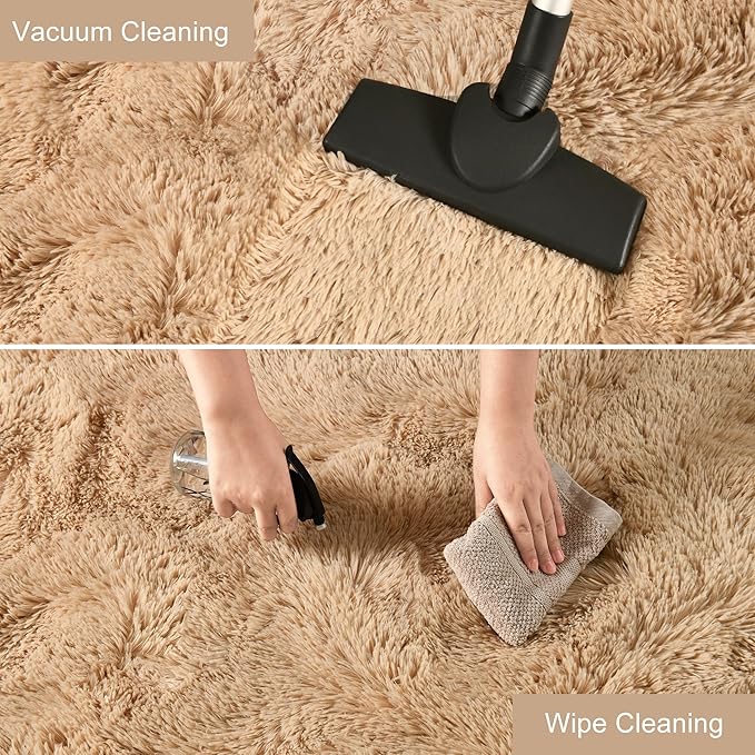 YJ.GWL Fluffy Runner Rugs for Bedroom Living Room Soft Shag Rug 2x6 Feet, Beige Plush Carpet Non Slip for Nursery Dorm, Fuzzy Bedside Rug for Kids Boys Room Home Decor