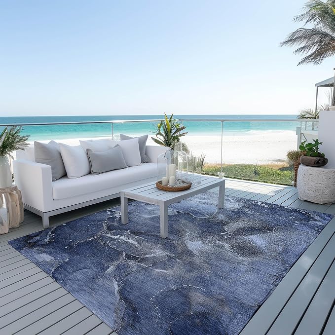 Addison Rugs Chantille ACN518 Blue 3' x 5 Indoor Outdoor Area Rug, Stain Resistant, Machine Washable, Non Shedding, Bedroom, Living Room, Dining Room, Kitchen Rug