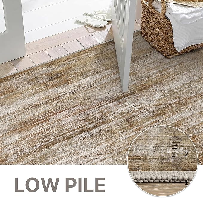 Bavni 8x10 Area Rugs, Abstract Modern Living Room Rugs, Large Machine Washable Rug Non-Slip, Soft Pet Friendly Rugs for Bedroom, Playroom, Dining Room, Taupe/Light Brown