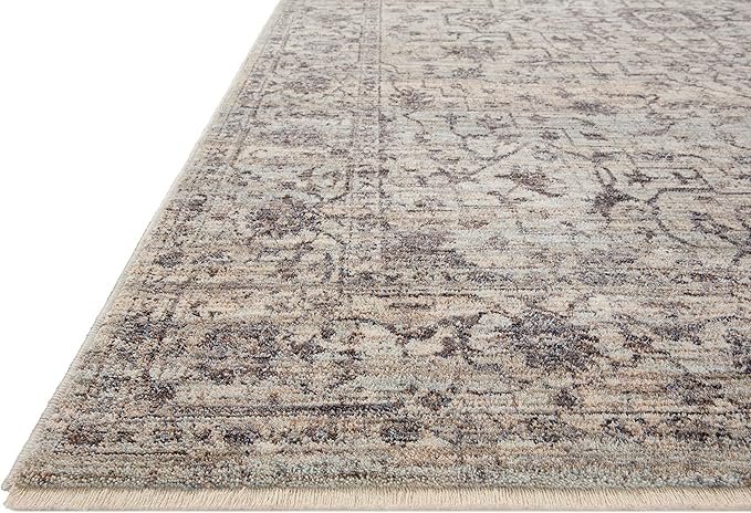 Loloi Sorrento Collection 7'-10" x 7'-10" Round Accent Rug in Mist/Charcoal - Vintage Inspired Patterned Area Rug, Unique Area Rug for Living Room, Bedroom, Dining Area